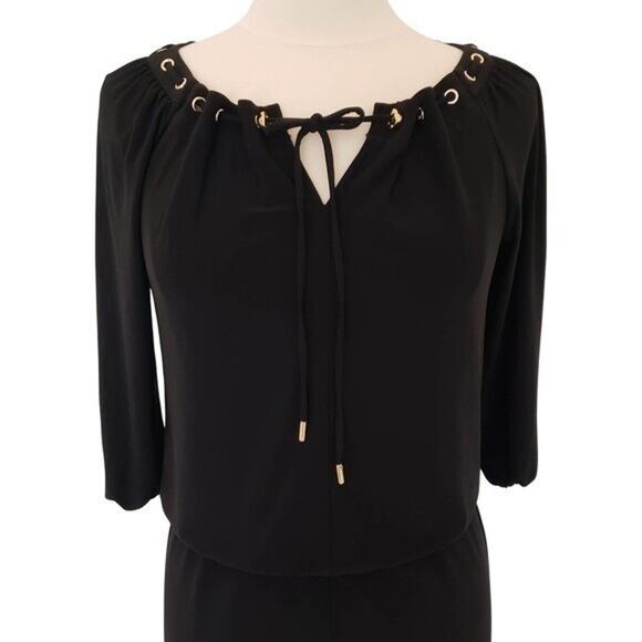 Black House White Market Gold Accent Keyhole Neck Dress Size XS 4 way stretch - Picture 2 of 8